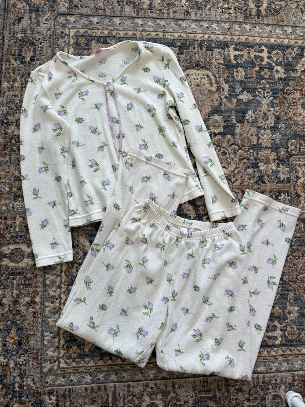 Victoria's Secret Cream Pajama Set with Lavender Floral Print